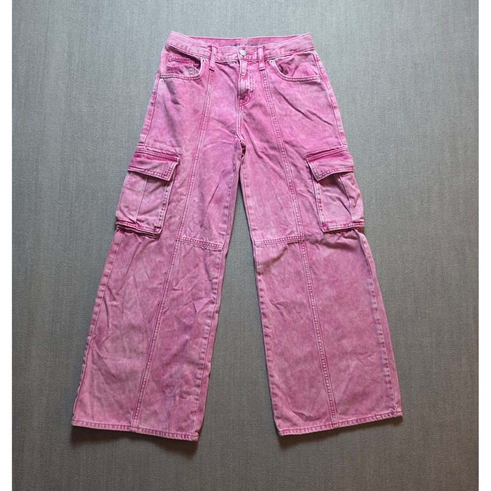 Old Navy Cargo Jeans Girls 14 Pink Acid Wash High Rise Baggy Built-In Tough
